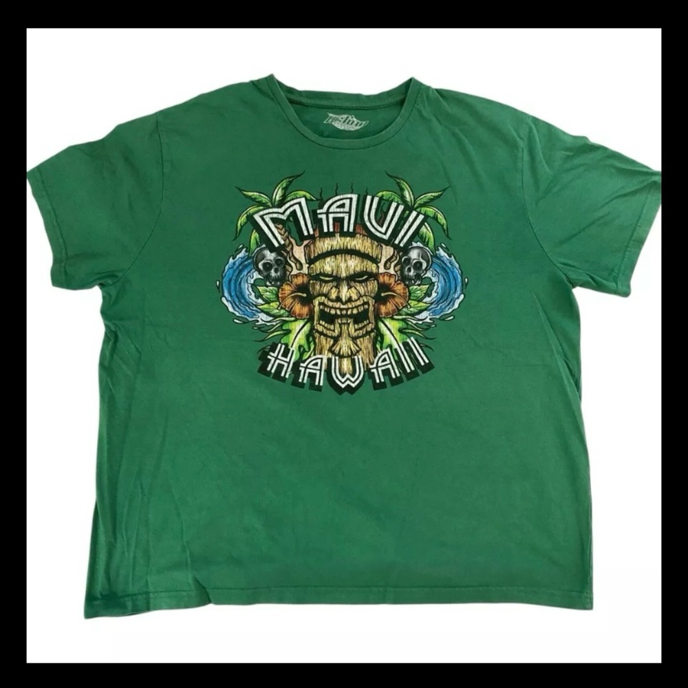 Vintage MAUI Hawaii Tiki Mask Tshirt Tee Men’s XL Green Destination Surf